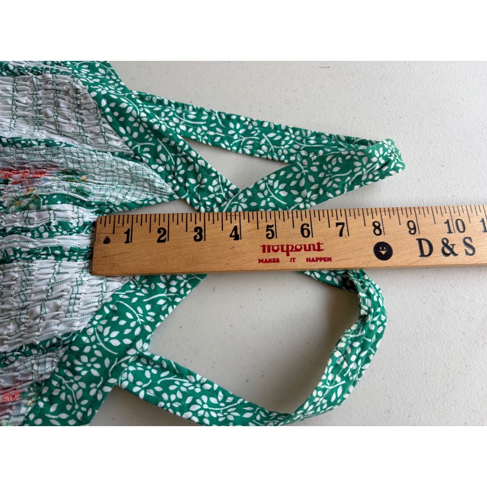 Vintage 70s Green Floral Halter Dress Cutout Smocked Bust Cottagecore S - Picture 7 of 7